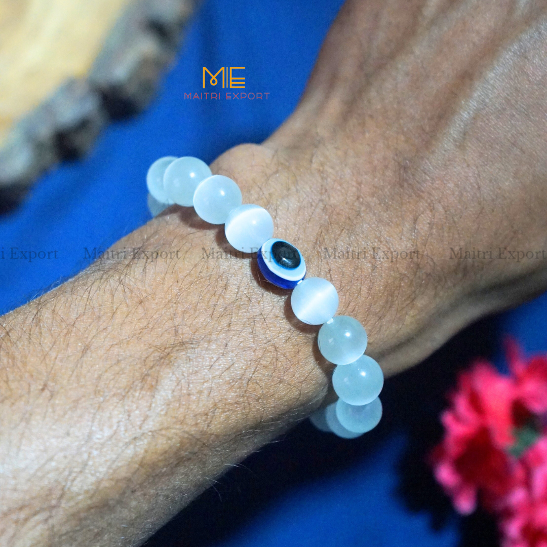 10mm Round beads Healing Crystals with Evil Eye Bracelet-Maitri Export | Crystals Store