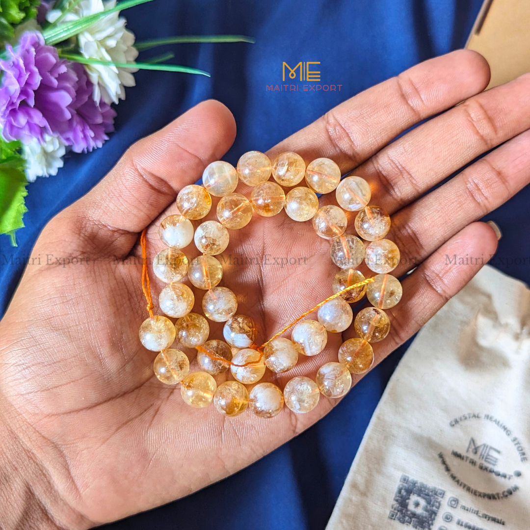 Citrine Natural Stone Strand/Loose Beads Line For Making Necklace/Jewelry/ bracelet-10mm-Maitri Export | Crystals Store