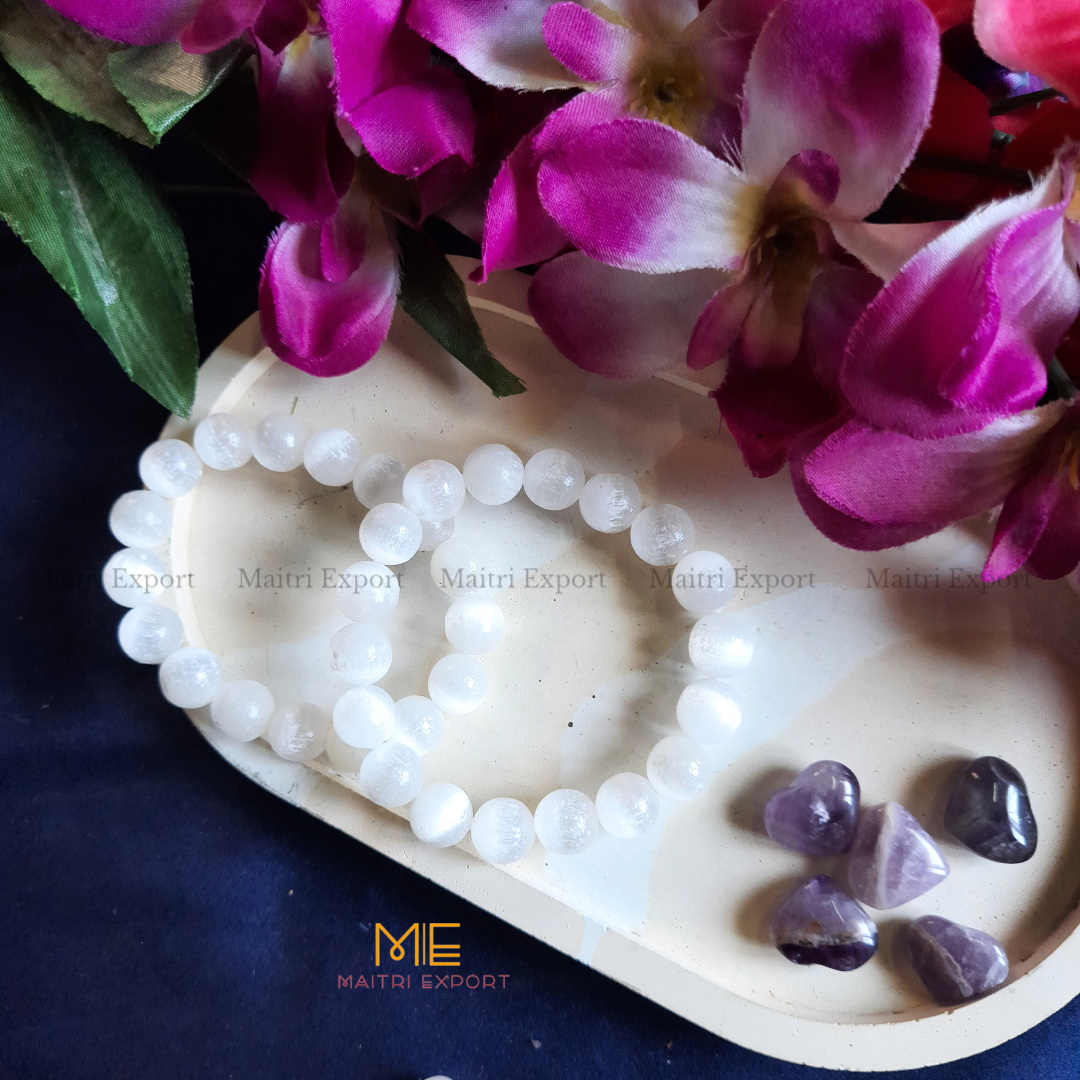 Selenite Natural Crystal Healing Bracelet-Maitri Export | Crystals Store