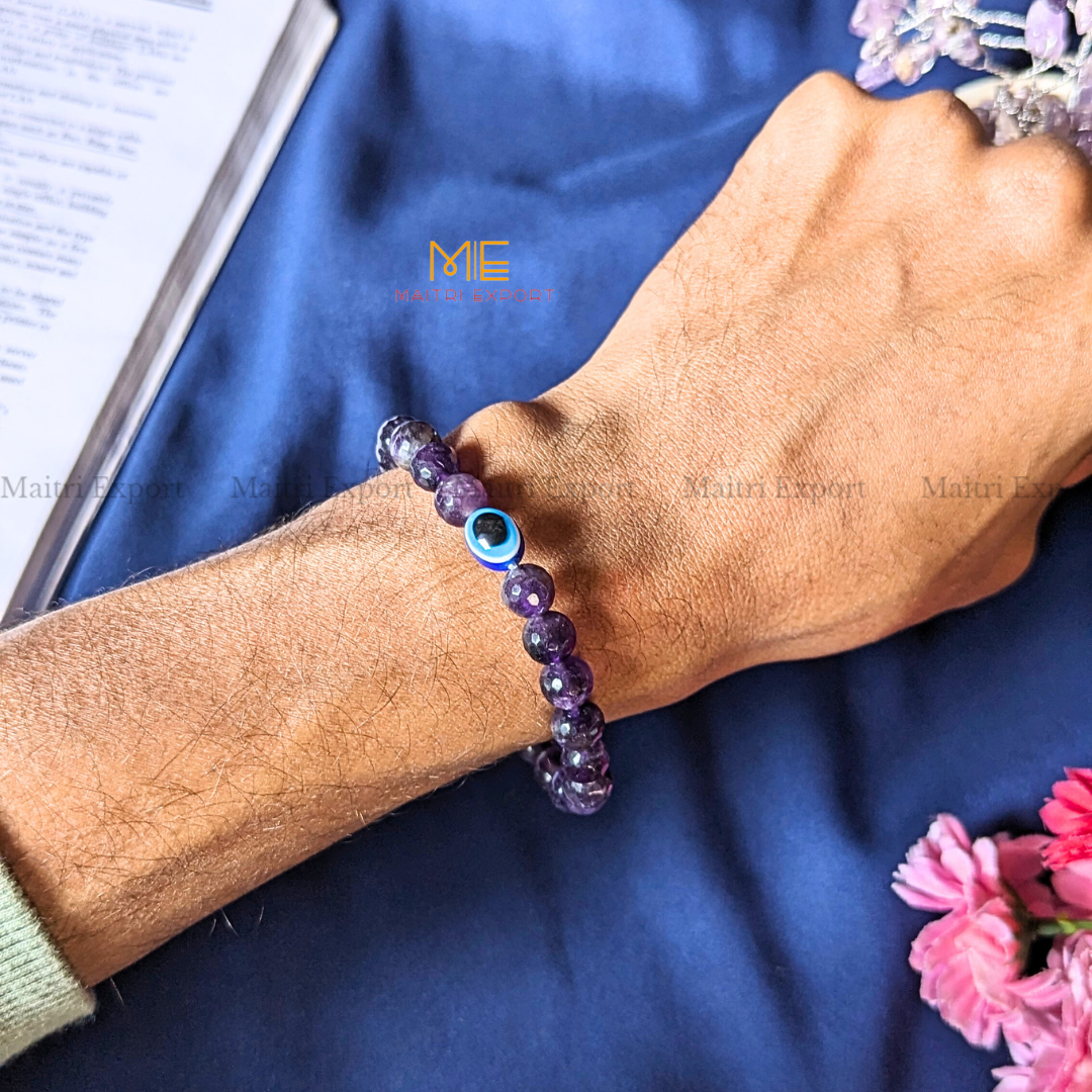 8mm faceted crystal beaded bracelet with evil eye-Maitri Export | Crystals Store