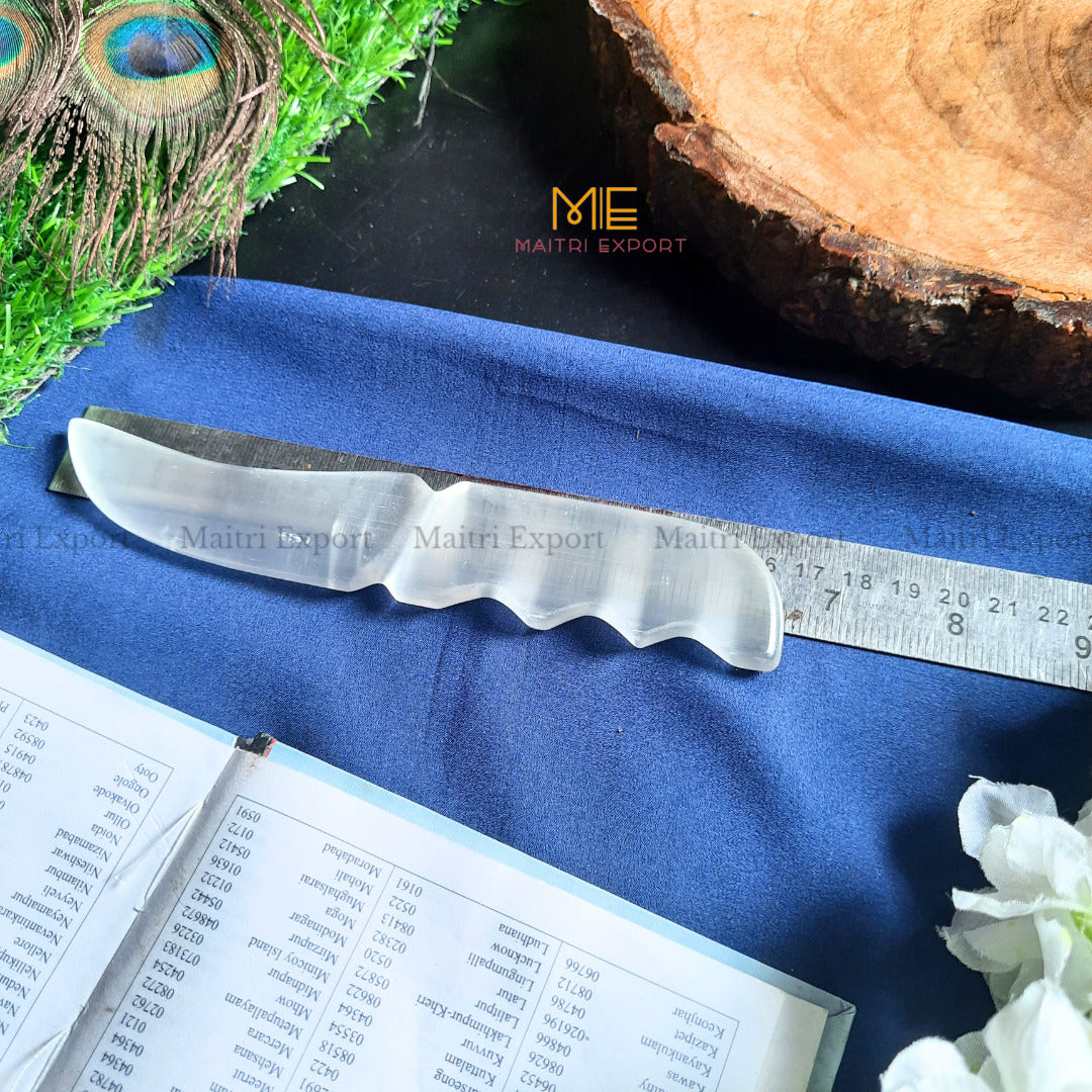 Natural crystal stone Selenite hand carved knife-11-Maitri Export | Crystals Store