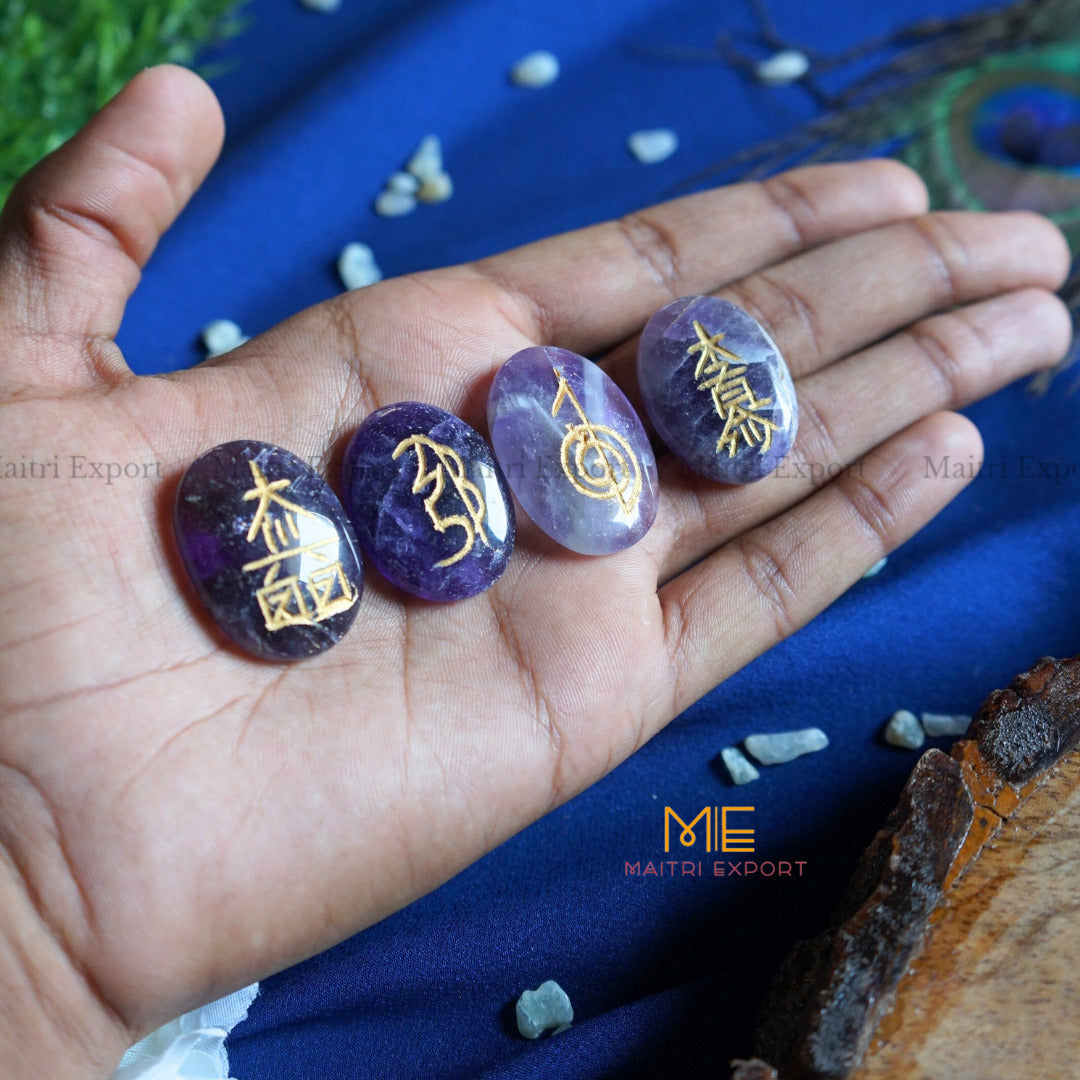 Natural crystal stone Reiki Symbol Usui Oval Set-Amethyst-Maitri Export | Crystals Store