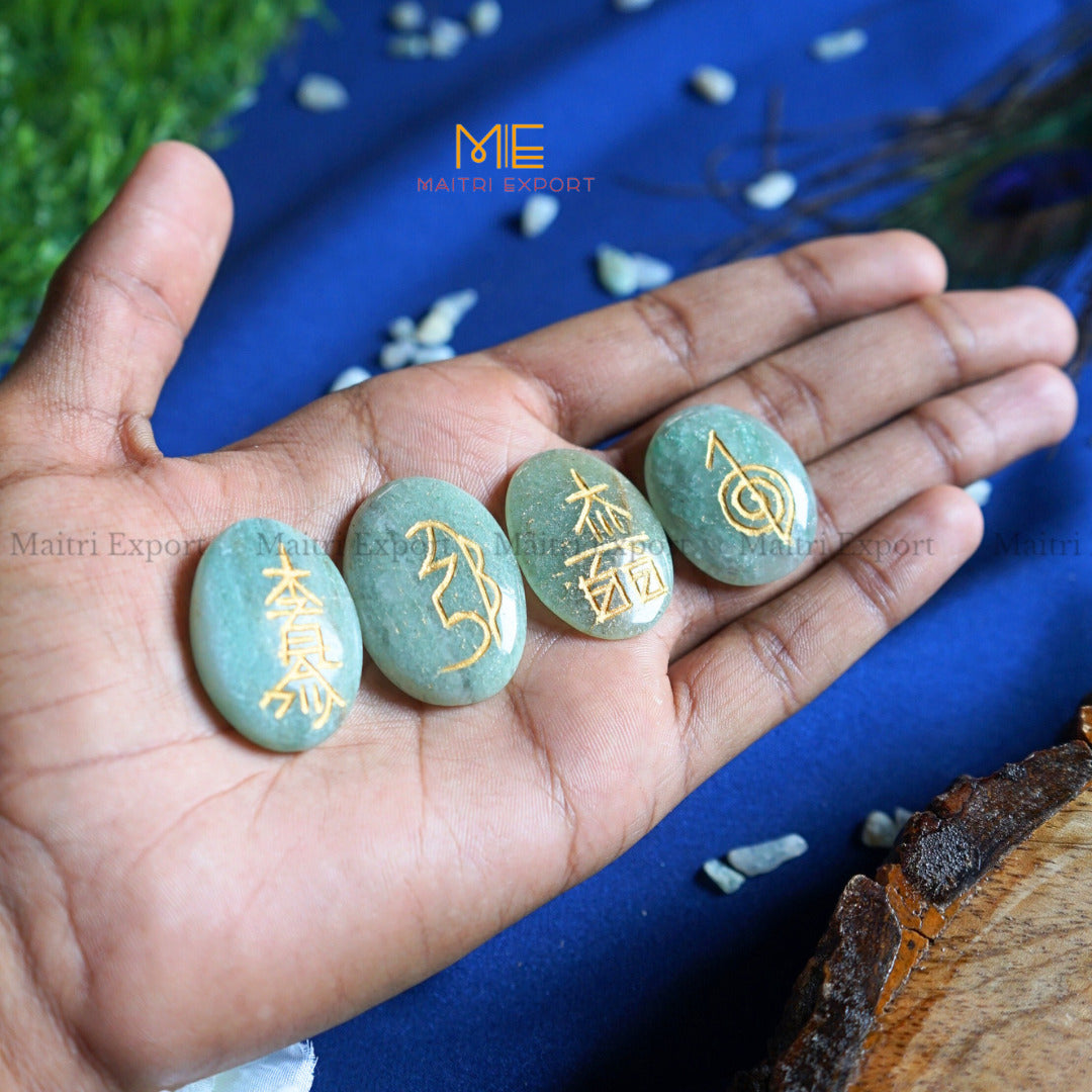 Natural crystal stone Reiki Symbol Usui Oval Set-Green aventurine-Maitri Export | Crystals Store