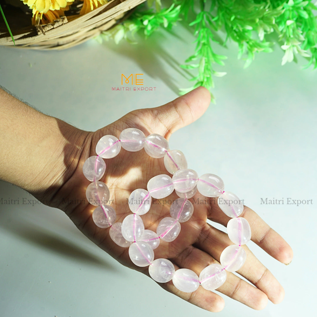 Tumbled crystal beads bracelets-Rose Quartz-Maitri Export | Crystals Store