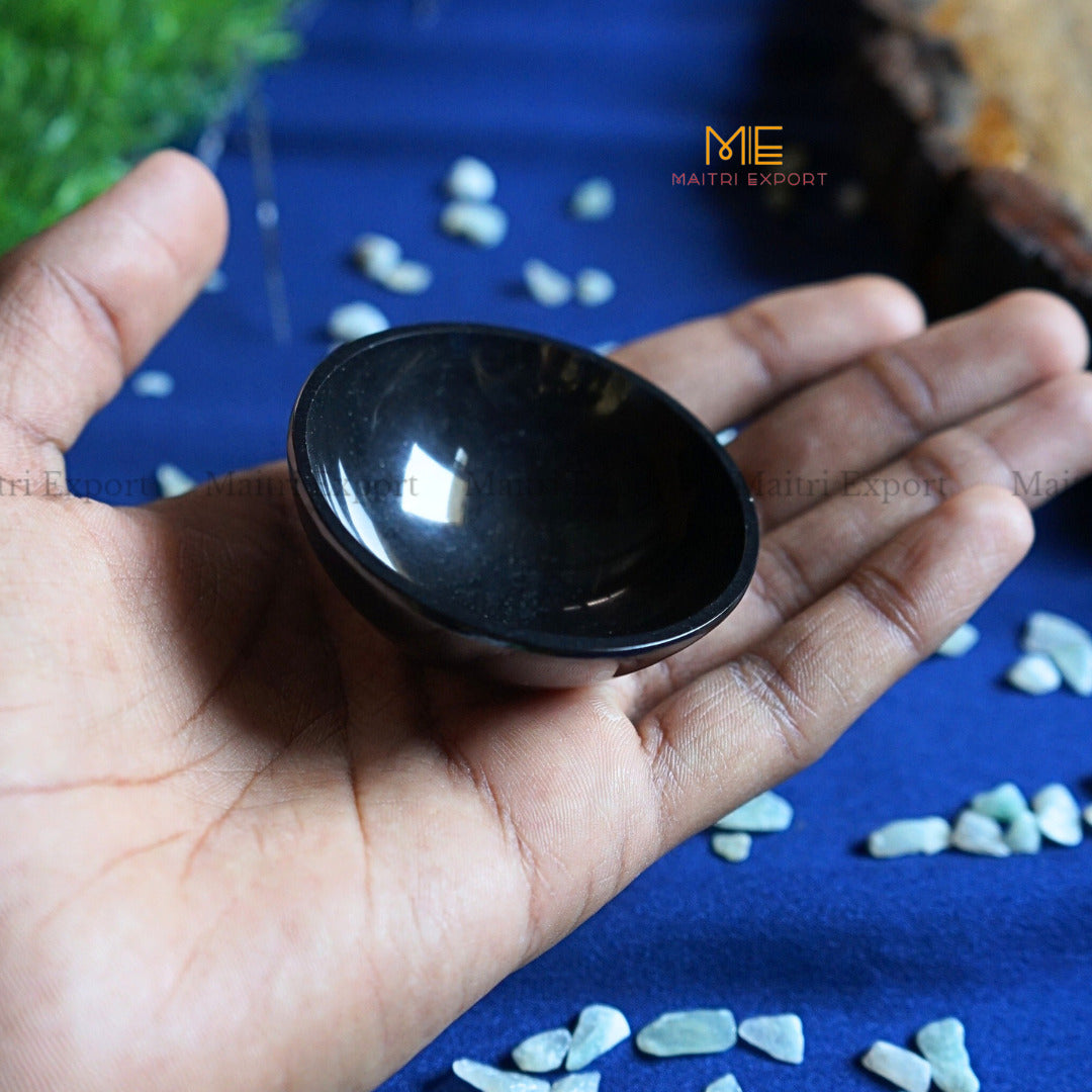Natural Crystal Stone Handcrafted Bowl ( 2 inches )-Black agate-2 Inch-Maitri Export | Crystals Store