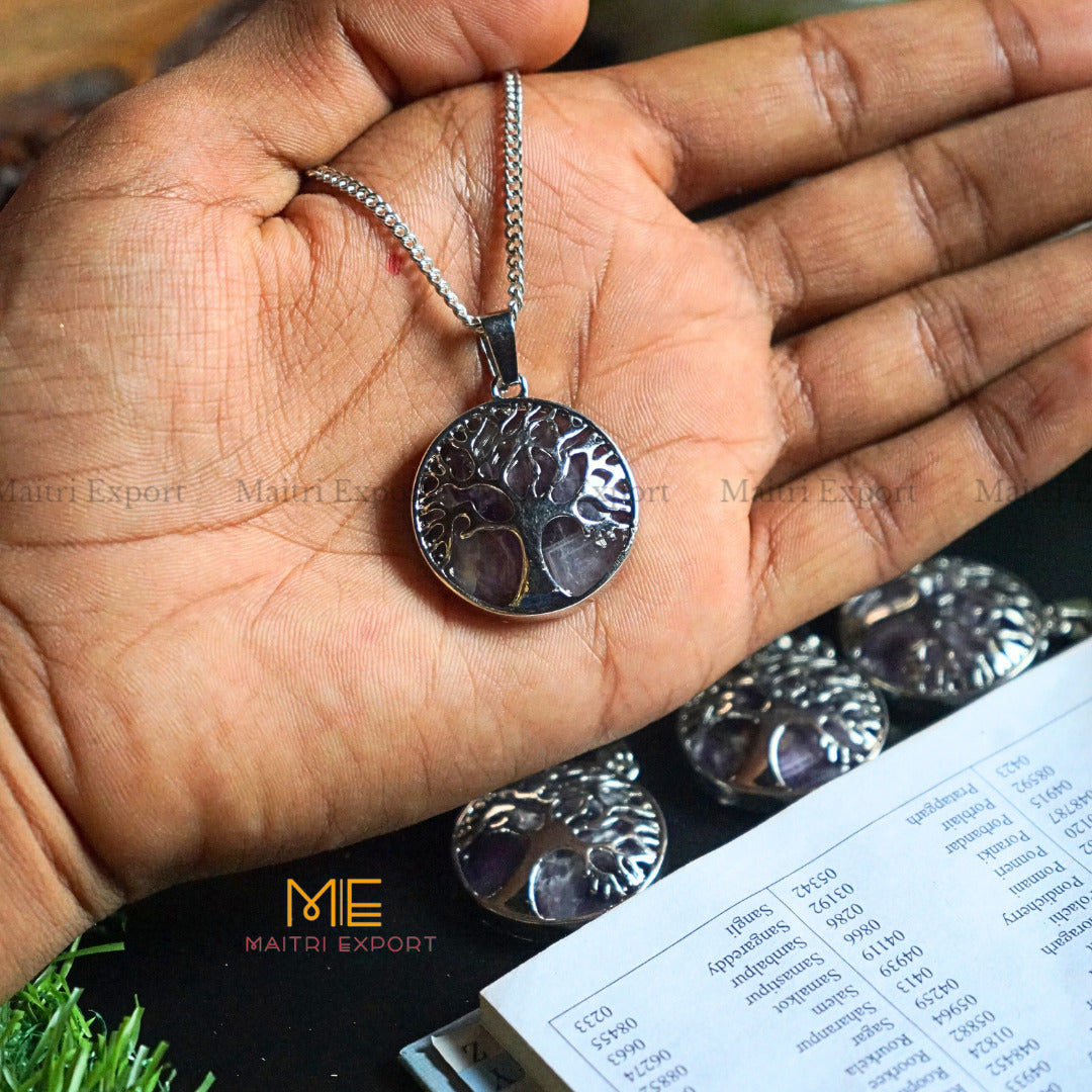 Natural Healing Crystal Stone Tree Of Life Pendant-Amethyst-Maitri Export | Crystals Store