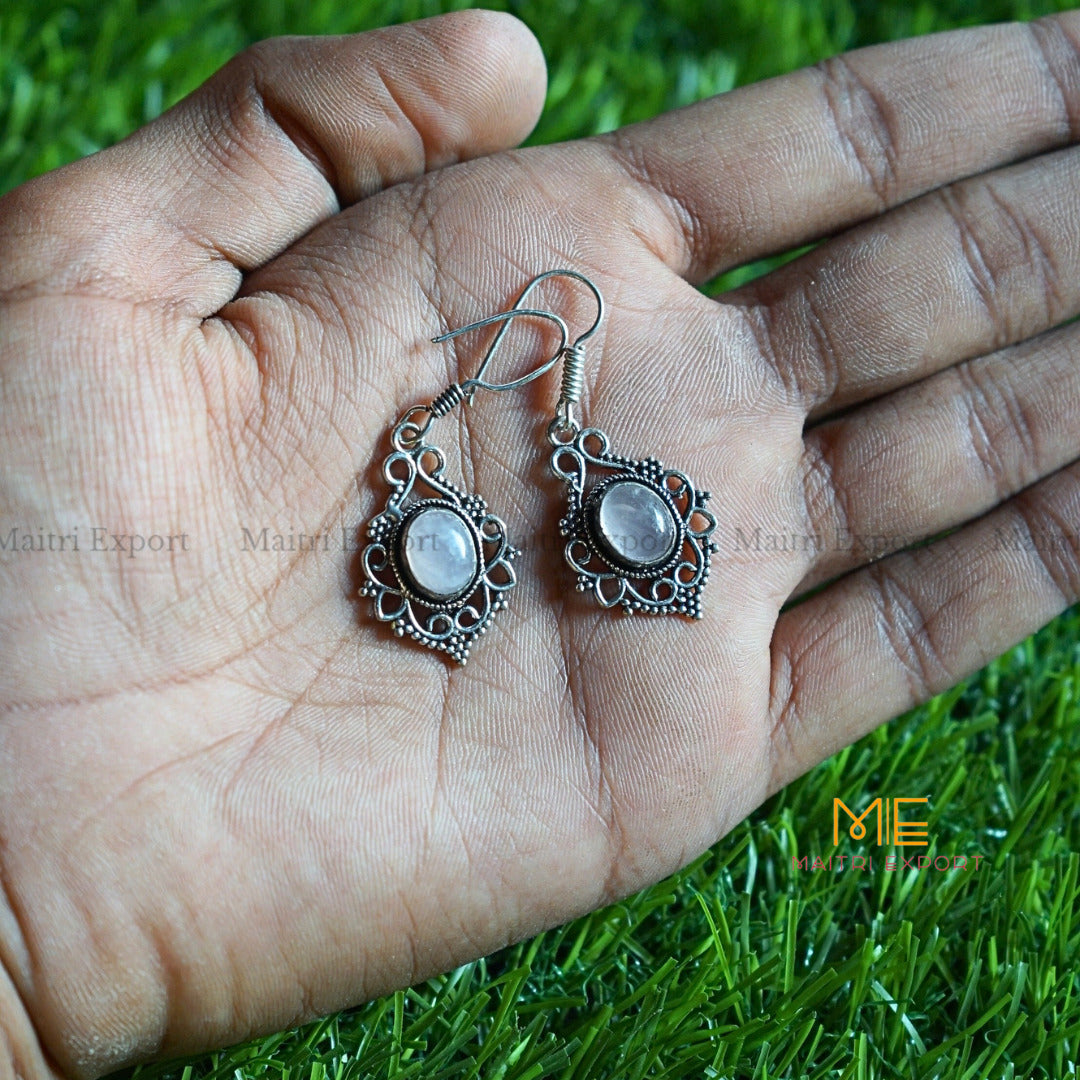 Hanging Earrings ( 1 )-Rose Quartz-Maitri Export | Crystals Store