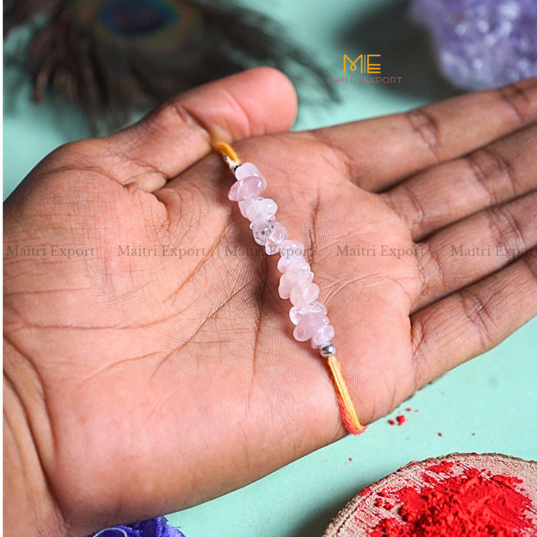 natural crystal stone chips rakhis-Rose Quartz-Maitri Export | Crystals Store