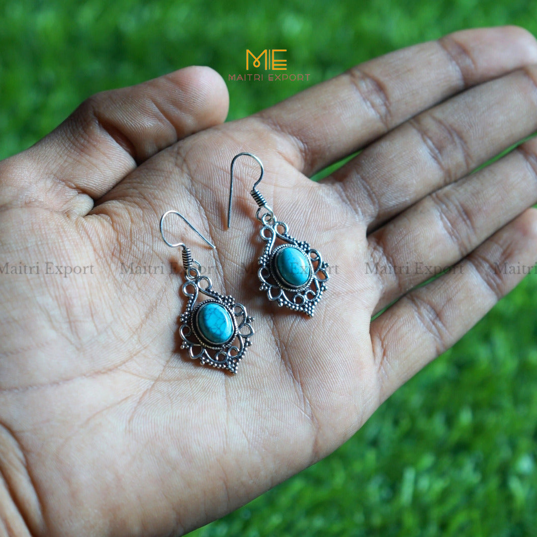 Hanging Earrings ( 1 )-Turquoise-Maitri Export | Crystals Store