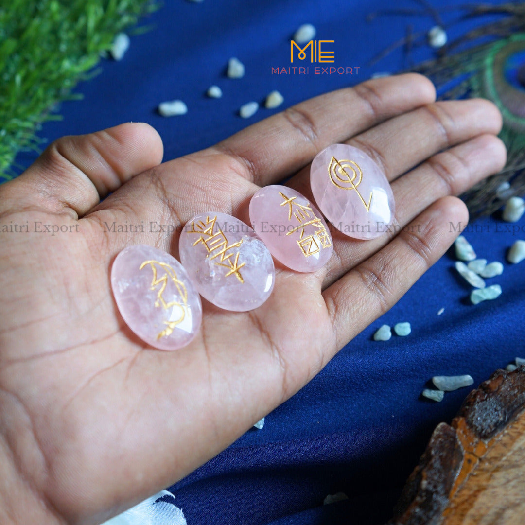 Natural crystal stone Reiki Symbol Usui Oval Set-Rose Quartz-Maitri Export | Crystals Store