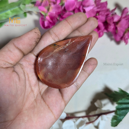 Natural Healing Crystal Stone 1 Face Leaf Shape Diya / Deepak-Red Quartz-Maitri Export | Crystals Store