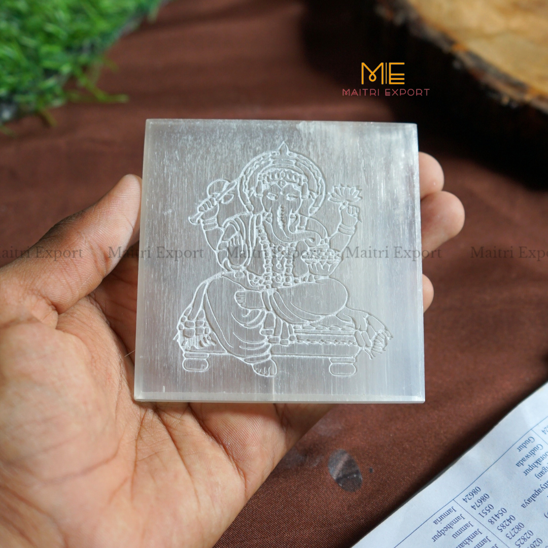 Natural selenite plate with different carvings-Maitri Export | Crystals Store