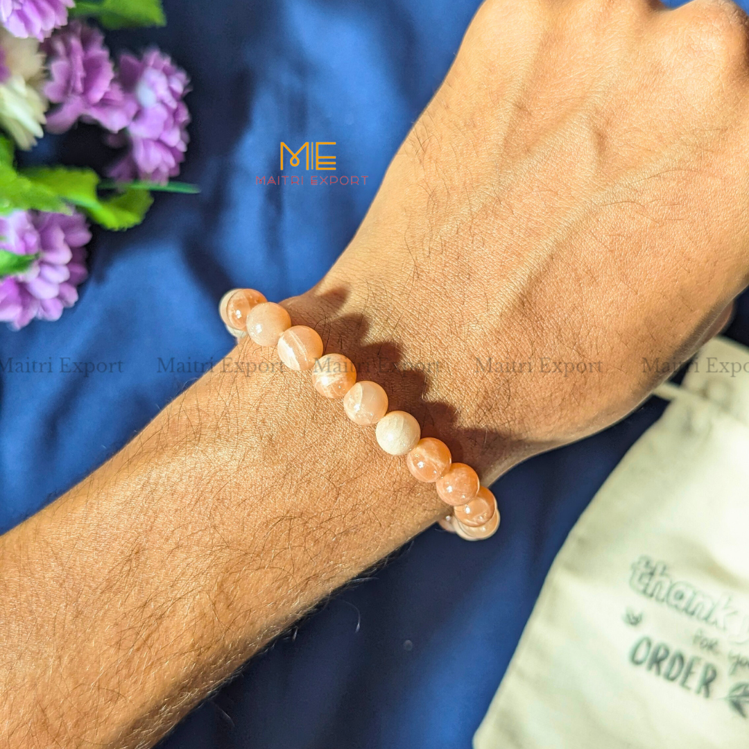 Peach Moonstone Natural Crystal Healing Bracelet-Maitri Export | Crystals Store