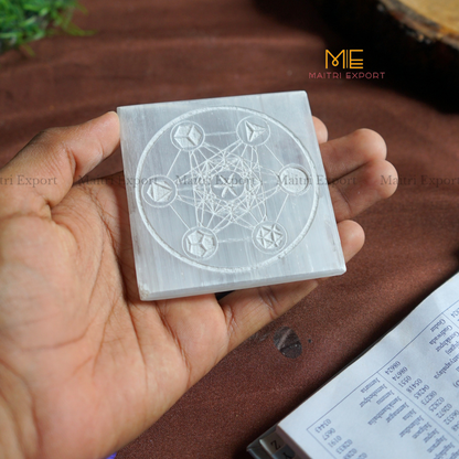 Natural selenite plate with different carvings-Maitri Export | Crystals Store