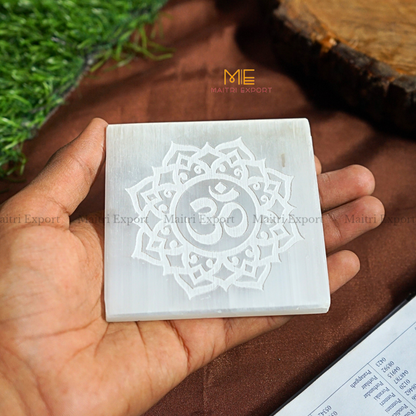 Natural selenite plate with different carvings-Maitri Export | Crystals Store