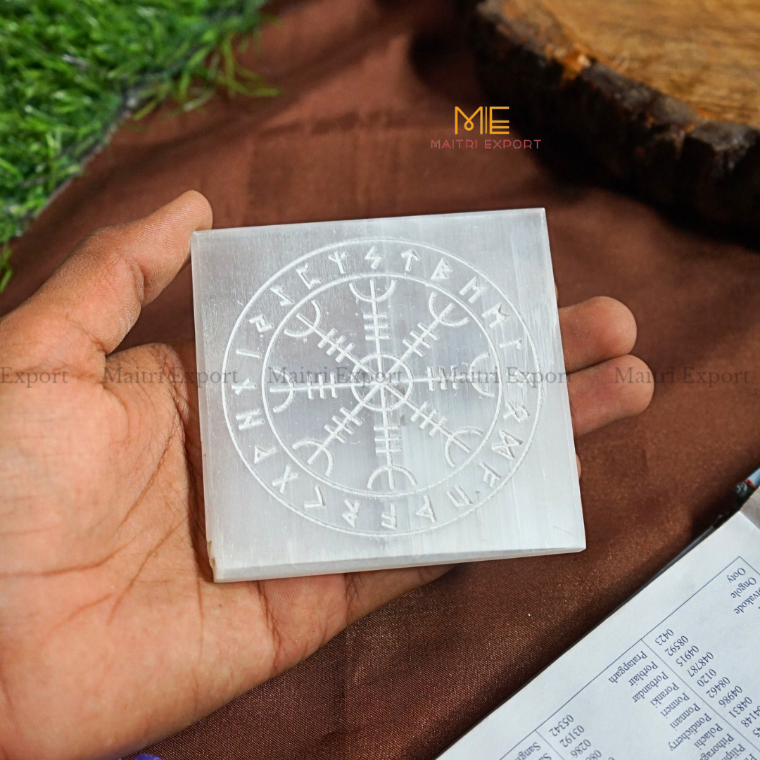 Natural selenite plate with different carvings-Maitri Export | Crystals Store