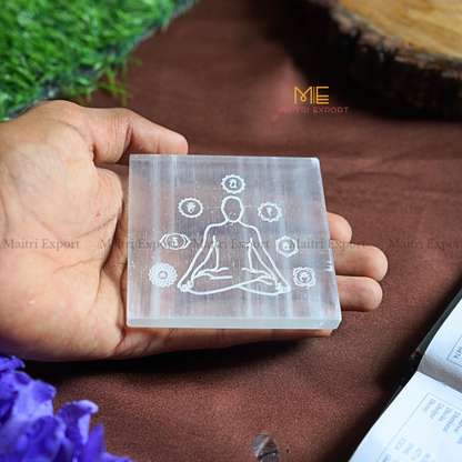 Natural selenite plate with different carvings-Maitri Export | Crystals Store