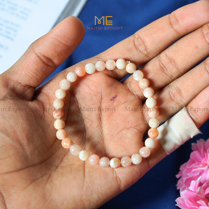 Peach Moonstone Natural Crystal Healing Bracelet-6mm-Maitri Export | Crystals Store