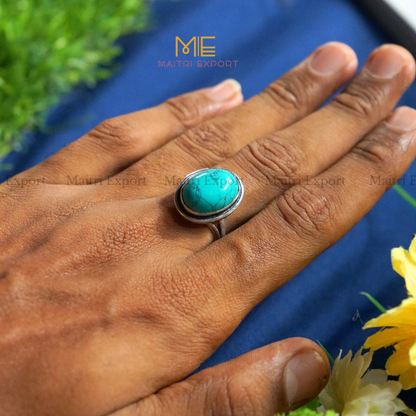 Oval shaped Natural crystal Healing Stone Adjustable Rings ( 14mm )-Turquoise-Maitri Export | Crystals Store