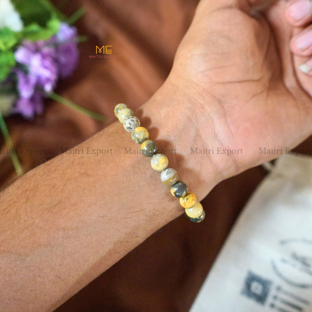 Bumblebee Jasper 8mm Natural Crystal Healing Bracelet-Maitri Export | Crystals Store