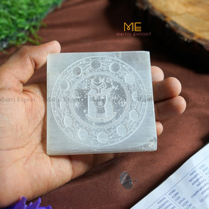 Natural selenite plate with different carvings-Maitri Export | Crystals Store