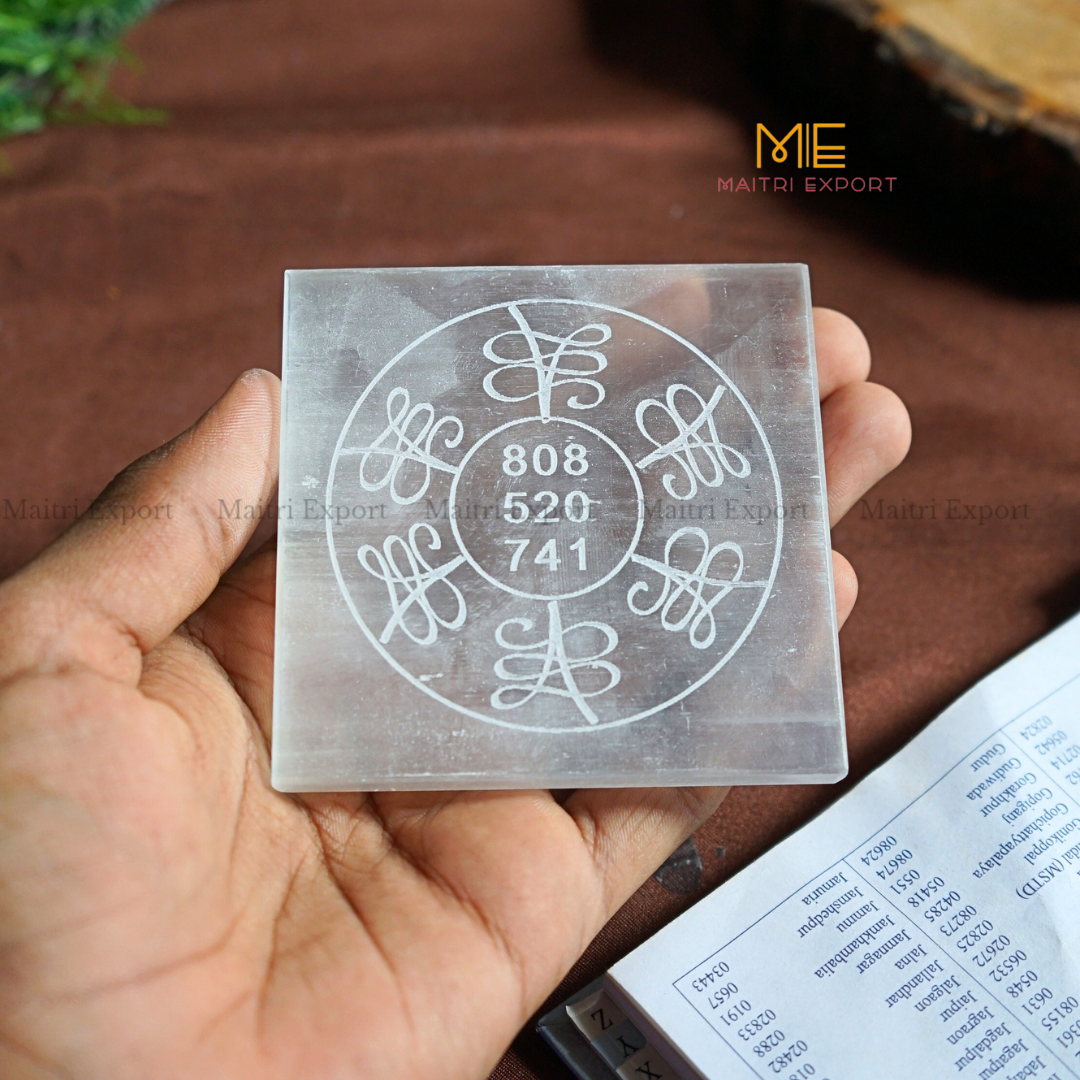 Natural selenite plate with different carvings-Maitri Export | Crystals Store