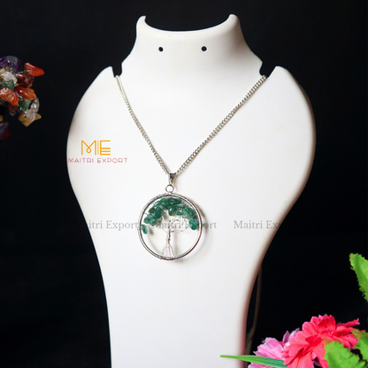 Natural crystal stones tree of life pendants made from mini crystal chips-Green Jade-Maitri Export | Crystals Store
