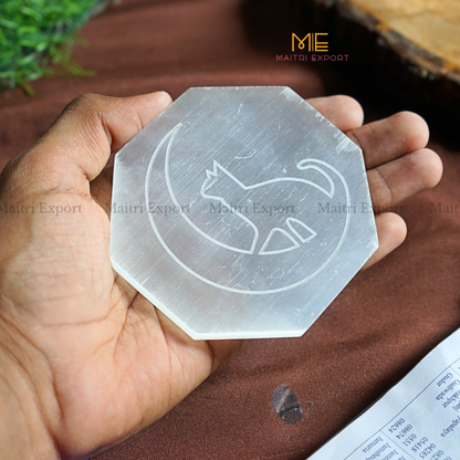 Natural selenite plate with different carvings-Maitri Export | Crystals Store