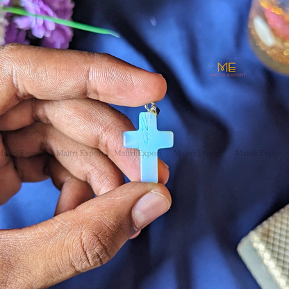 Christian Symbol Cross Shape Crystal Healing Pendant-Opalite-Maitri Export | Crystals Store