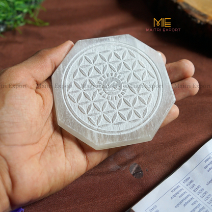 Natural selenite plate with different carvings-Maitri Export | Crystals Store