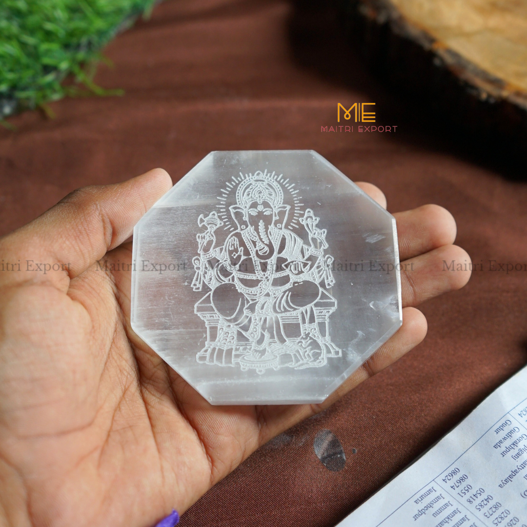 Natural selenite plate with different carvings-Maitri Export | Crystals Store