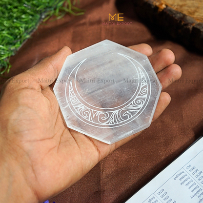 Natural selenite plate with different carvings-Maitri Export | Crystals Store