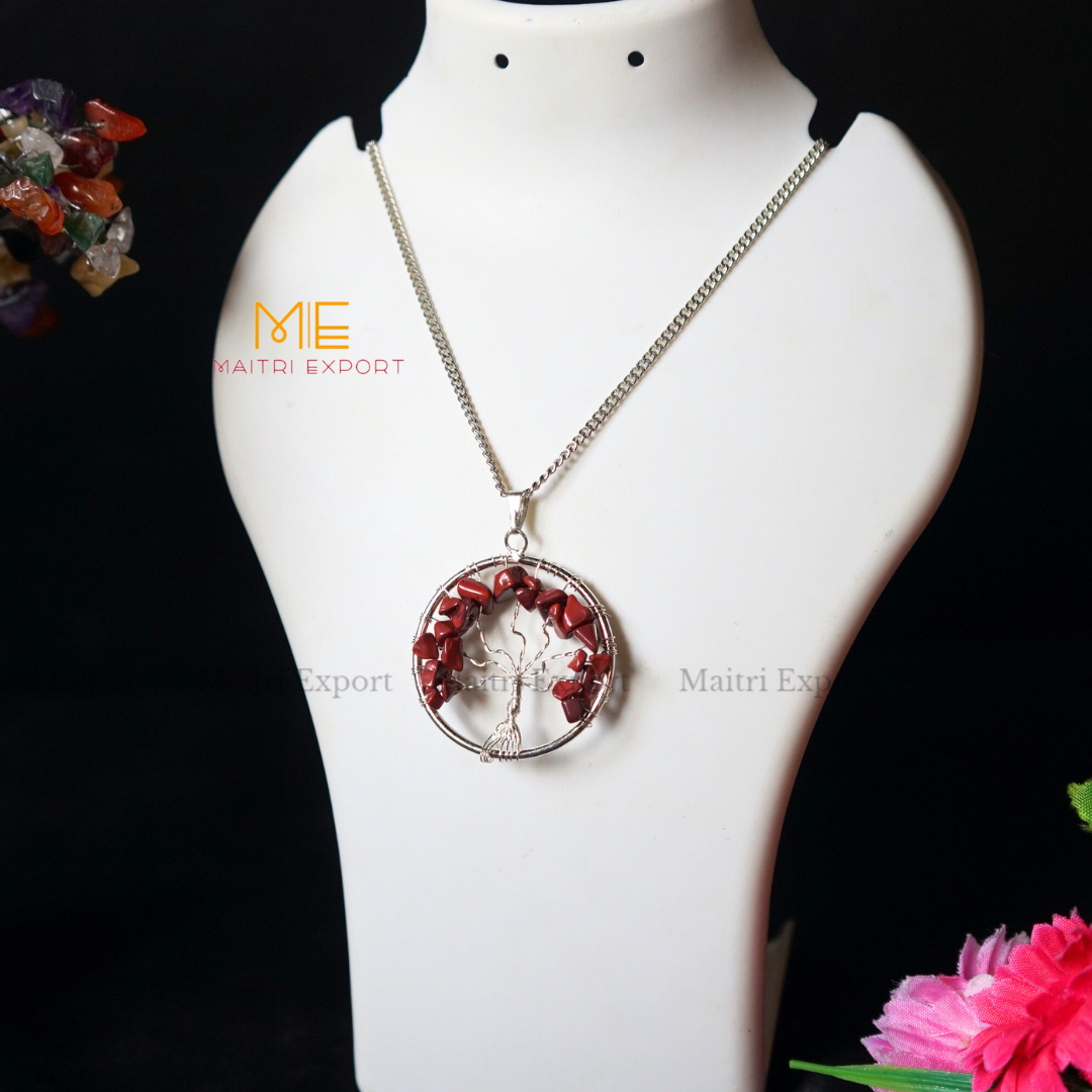 Natural crystal stones tree of life pendants made from mini crystal chips-Red Jasper-Maitri Export | Crystals Store