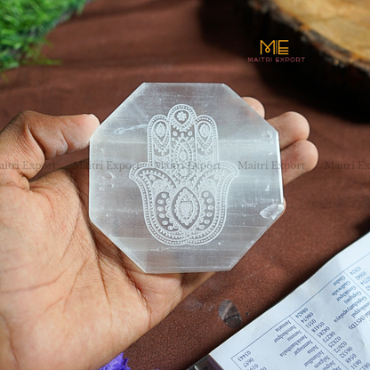 Natural selenite plate with different carvings-Maitri Export | Crystals Store