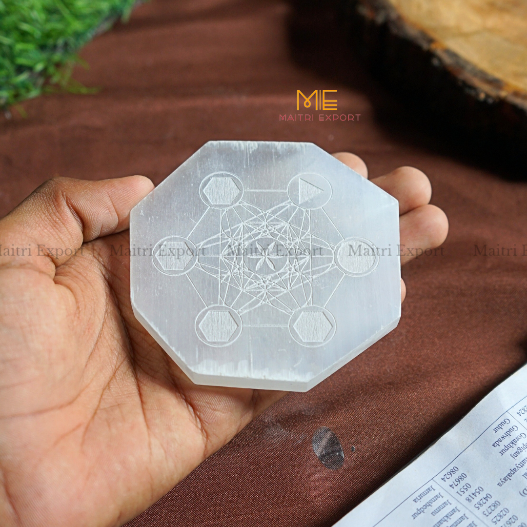 Natural selenite plate with different carvings-Maitri Export | Crystals Store