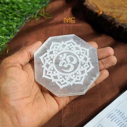 Natural selenite plate with different carvings-Maitri Export | Crystals Store