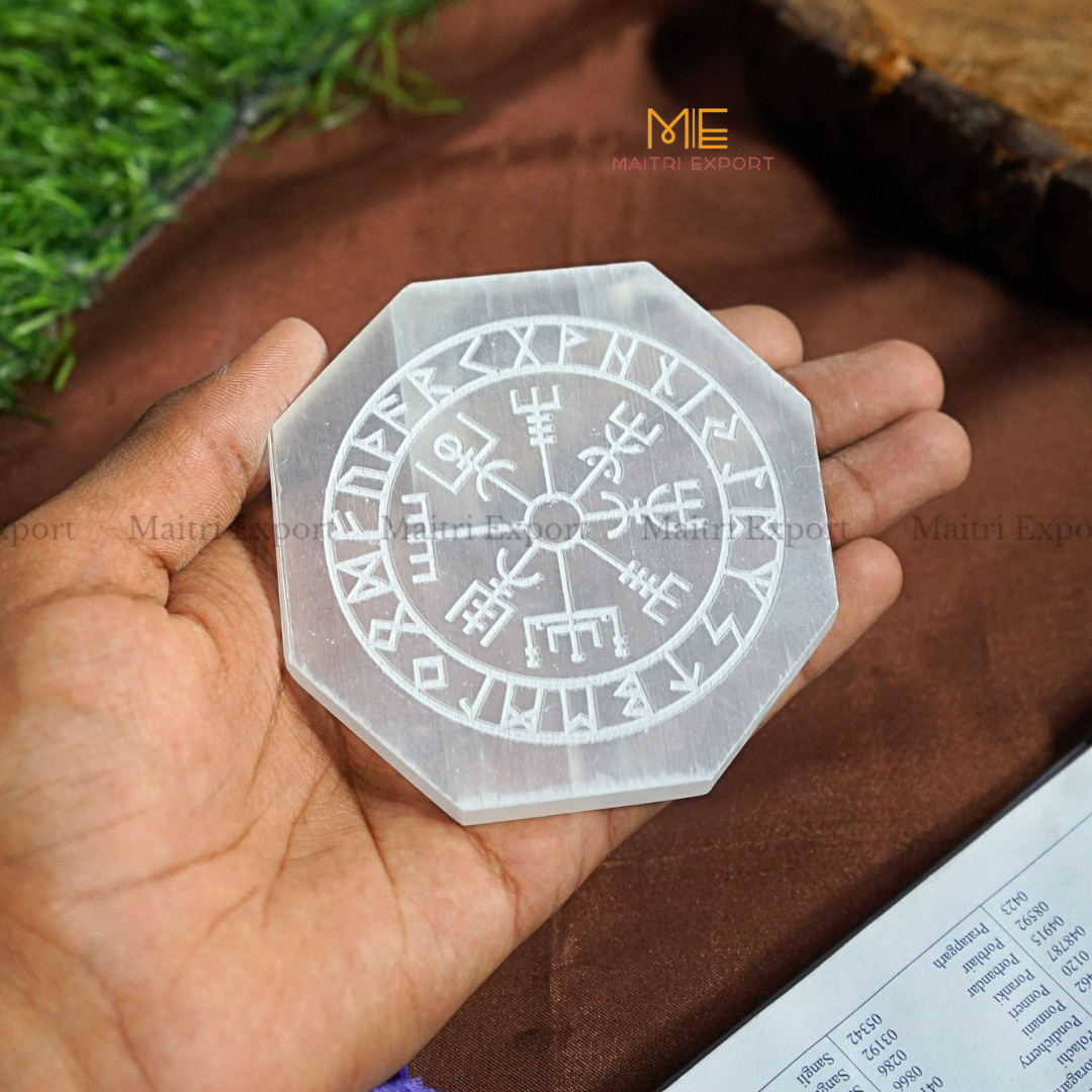 Natural selenite plate with different carvings-Maitri Export | Crystals Store