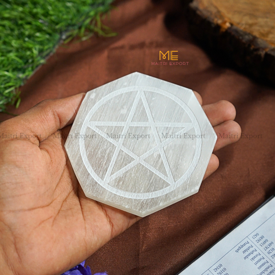 Natural selenite plate with different carvings-Maitri Export | Crystals Store