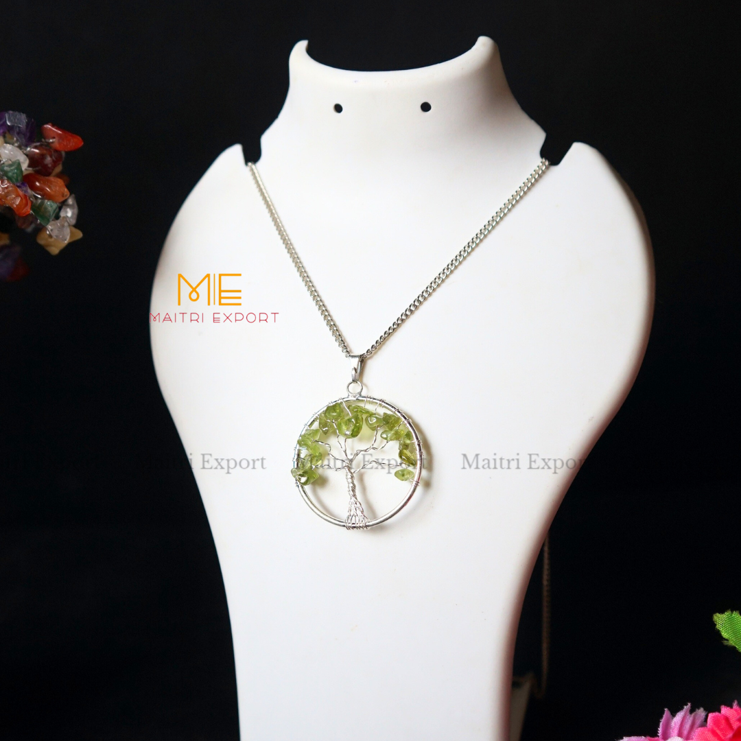 Natural crystal stones tree of life pendants made from mini crystal chips-Prehnite-Maitri Export | Crystals Store