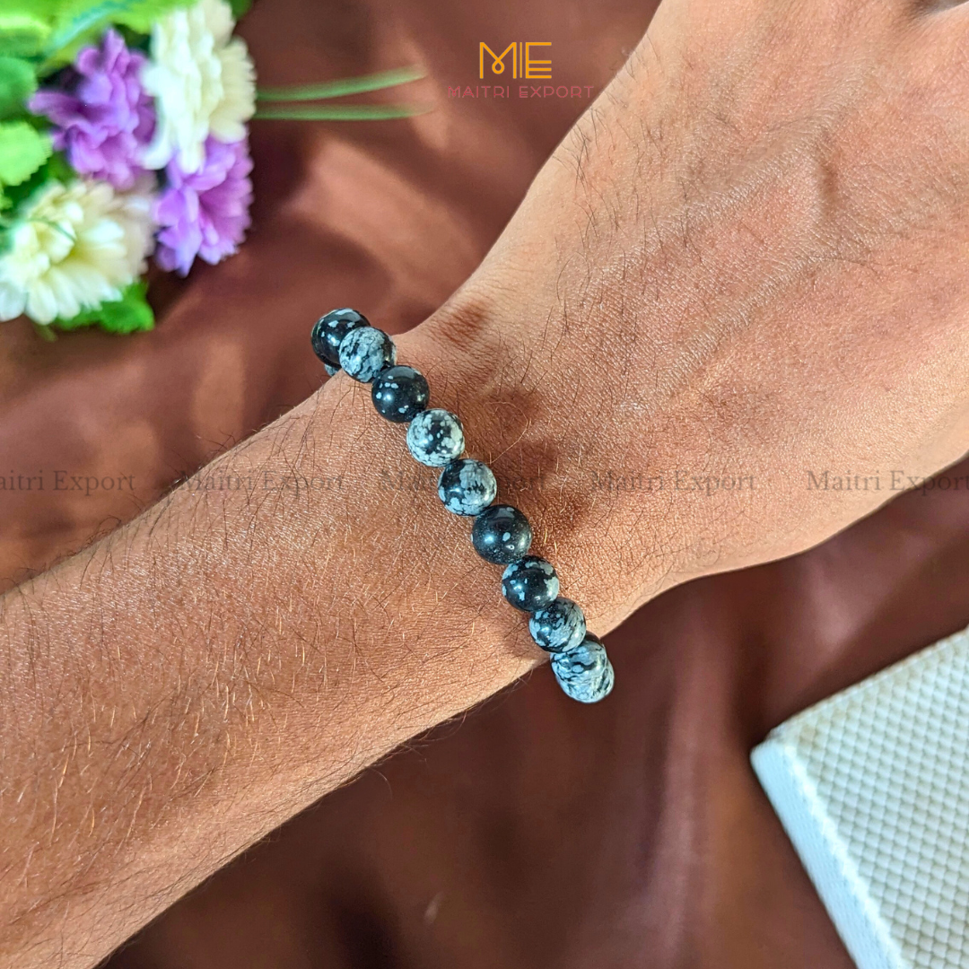 Snowflake Obsidian 8mm Natural Crystal Healing Bracelet-Maitri Export | Crystals Store