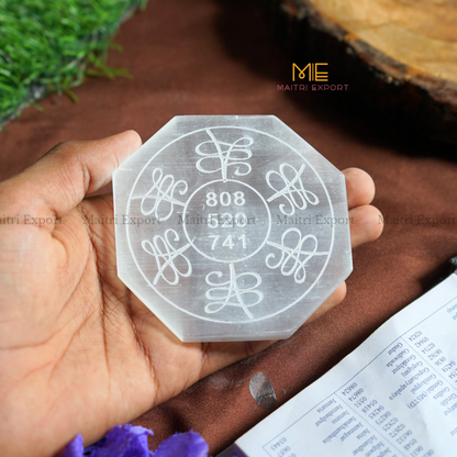 Natural selenite plate with different carvings-Maitri Export | Crystals Store