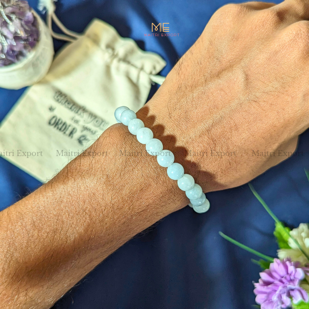 Aquamarine 8mm dyed Crystal Healing Bracelet-Maitri Export | Crystals Store