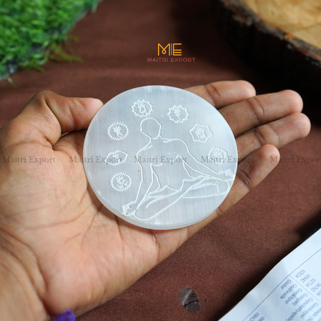 Natural selenite plate with different carvings-Maitri Export | Crystals Store