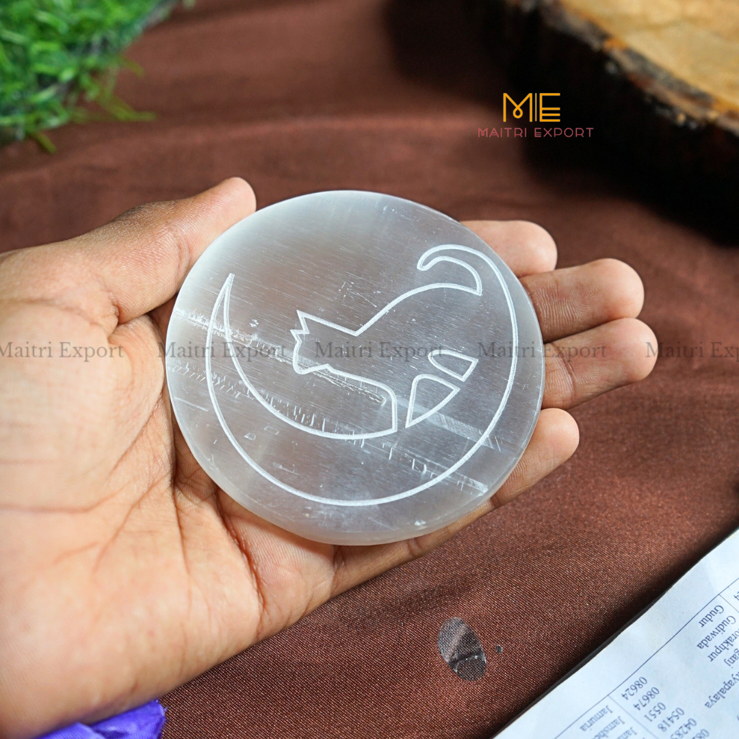 Natural selenite plate with different carvings-Maitri Export | Crystals Store