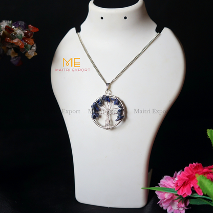 Natural crystal stones tree of life pendants made from mini crystal chips-Lapis Lazuli-Maitri Export | Crystals Store