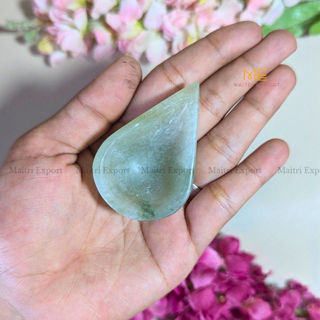 Natural Healing Crystal Stone 1 Face Leaf Shape Diya / Deepak-Green Aventurine-Maitri Export | Crystals Store