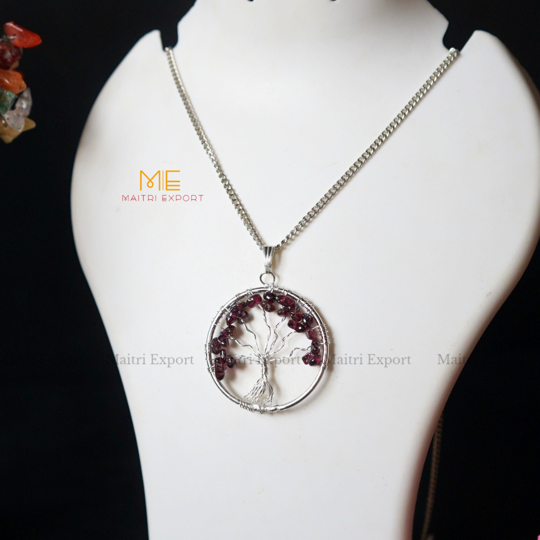 Natural crystal stones tree of life pendants made from mini crystal chips-Garnet-Maitri Export | Crystals Store
