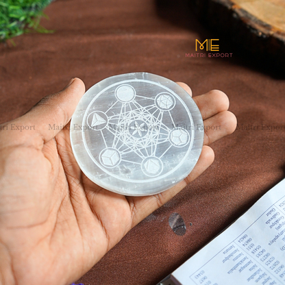 Natural selenite plate with different carvings-Maitri Export | Crystals Store