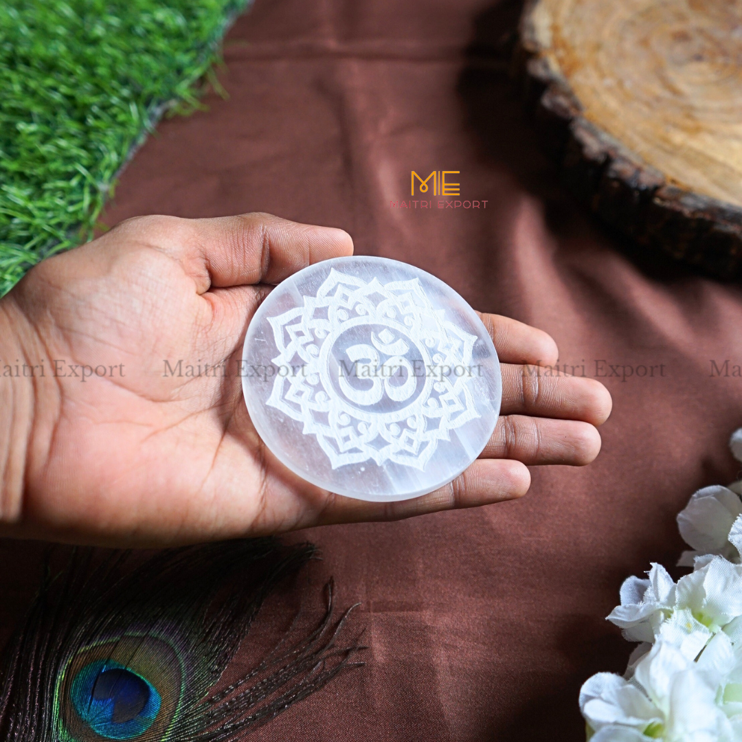 Natural selenite plate with different carvings-Maitri Export | Crystals Store