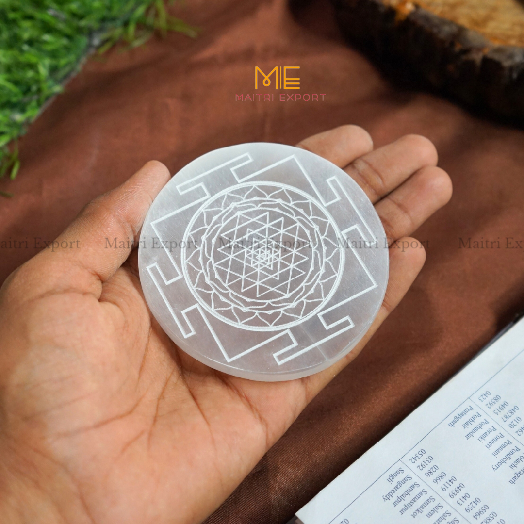 Natural selenite plate with different carvings-Maitri Export | Crystals Store